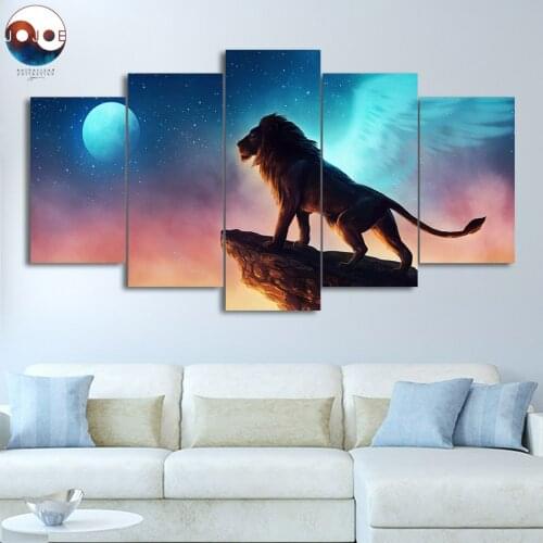 Free Like a Bird JoJoesArt HD print 5 piece canvas Lion on the cliff Artsailing Wall Art Picture Home Decoration CU-3230C