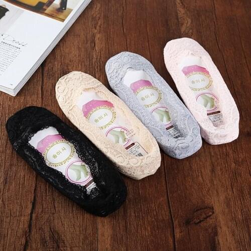 YEAMOLLY Summer Women Lace Shallow Invisible Liner Sock Girl Silica Gel Anti-drop Boat Socks Cotton Non-slip Antiskid Slippers