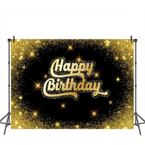 Neoback Happy Birthday Photographic Background Bokeh Gold Glitter Banner Decoration Photography Backdrops Studio Shoots