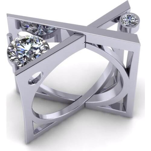 Fashion Ladies Round Crystal Finger Ring Luxury Love Engagement Rings For Women Funny Silver Color Geometric Wedding Ring