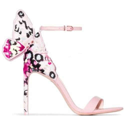 Moraima Snc Runway High Heel Shoes Open Toe Thin Heels Woman Sandal Summer Ankle Strap Butterfly Wings Dress Heels