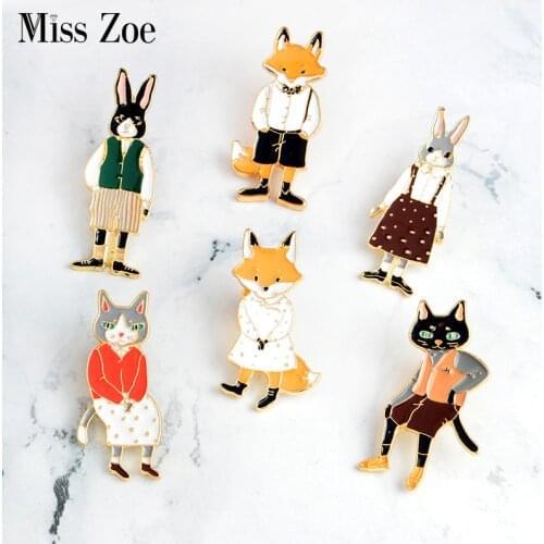 Mr Ms Gentleman Lady Cat rabbit fox Brooch pin Denim Animal Jacket Pin Buckle Shirt Badge Lovers jewelry Gift for couples
