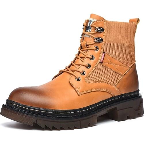 High-top Men Boots Large Size Tooling Boots Stitching Leather Martin Boots Motorcycle Boots Casual Outdoor Boots Hiking Boots