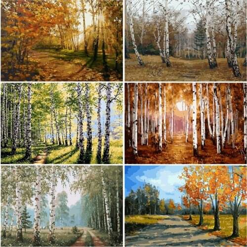 AZQSD Adult Paint By Numbers Landscape Unframe DIY Acrylic Paint Coloring By Numbers Tree Handpainted Gift Kits