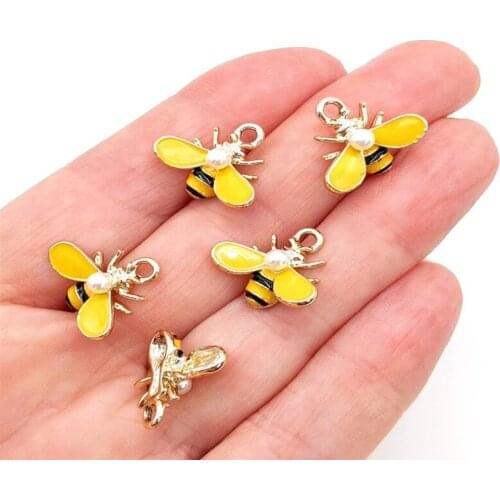Set of 20-16*15mm little bee charms with peral - Tiny Bumble Bee Charms Enamel for jewellery making earring pendants I9-48HE