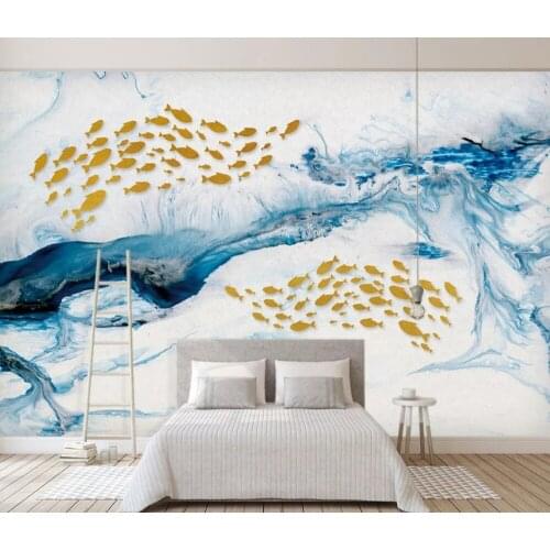 Bacal Custom Photo Wallpaper Mural Sticker Luxury Gold Blue Abstract Jewelery TV Wall Background papel de parede 3D