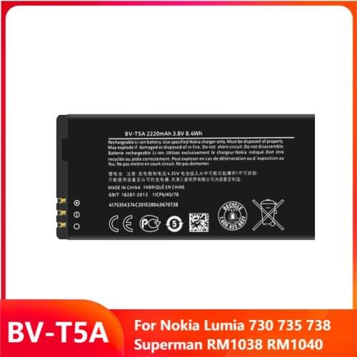Original Replacement Phone Battery BV-T5A For Nokia Lumia 730 735 738 Superman RM1038 RM1040 Rechargable Batteries 2200mAh