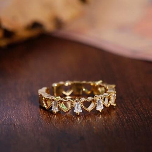 Golden Colour Hollowed-out Heart Shape Open Ring Design Cute Fashion Love Jewelry For Women Young Girl Child Gifts Adjustable