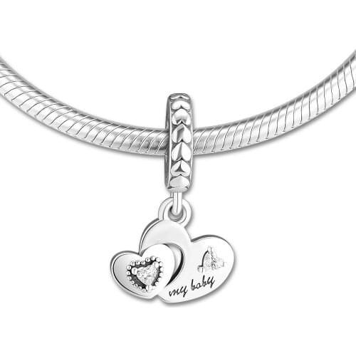 Fits for Pandora Charms Bracelets My Baby Heart Beads with Clear CZ 100% 925 Sterling Silver Jewelry Free Shipping