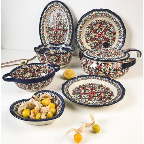 Poland Ceramic Dinner Set Household Salad Bowl Saucer Plate Dishes Set 13 Inch Fish Plate Binaural Noodle Bowl 2L Soup Pot