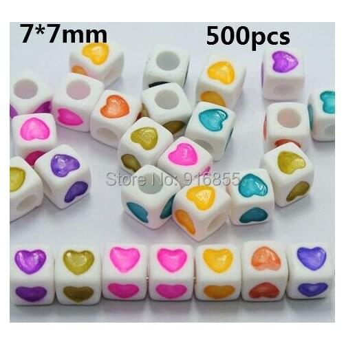 Sale! 7*7mm 500pcs/lot Color in white Love Heart Acrylic Cube Pony Beads,Letter Acrylic Cube Beads For DIY