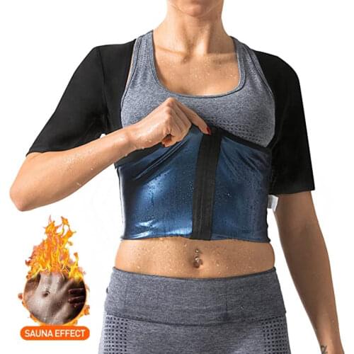 Sauna Shirt for Women Sauna Short Sleeve Sweat Vest Weight Loss Sauna Suit Training Slimming Body Shaper Workout Heat Trapping