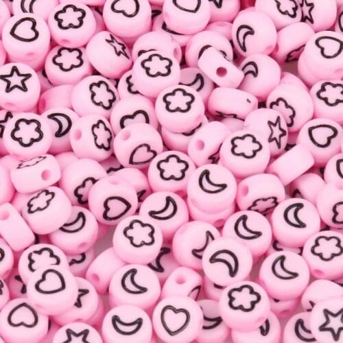 Mixed Black Pattern Acrylic Beads Round Flat Alphabet Pink Cube Loose Spacer For Jewelry Making Handmade Diy Bracelet Necklace