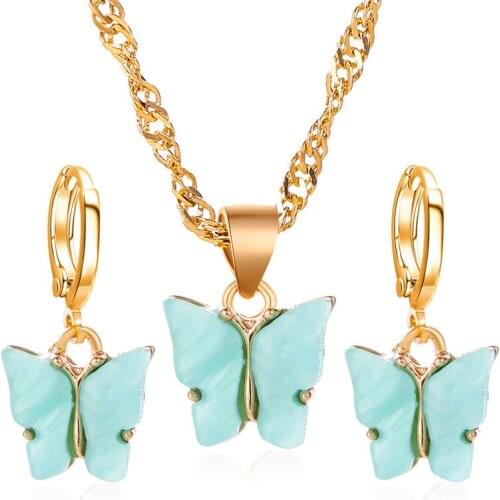 SELEXIA Stylish Jewelry Acrylic Butterfly Necklace and Earrings Suite Ornament