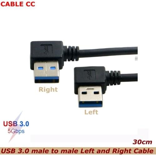 100pcs/20cm 50cm USB 3.0 Type A Male 90 Degree Left Angled to USB 3.0 A Type Right Angled Extension Cable