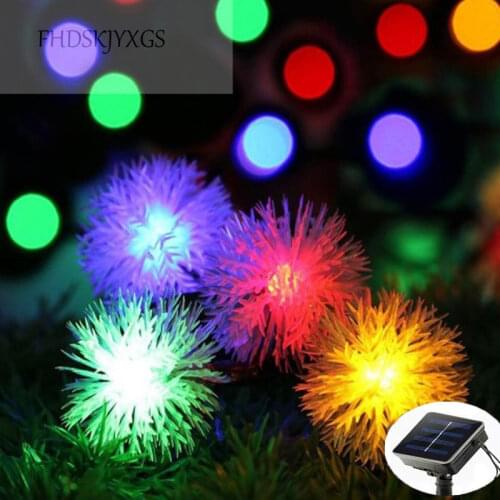 5m/10m/20m LED Solar Lamp String Fluffy Ball Maomao Lamp Outdoor Lawn Christmas Festival Decorated Party Garden Lights