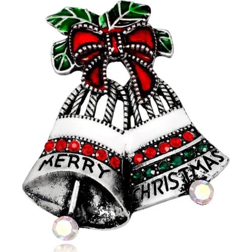 Vintage Enamel Colour Bowknot Small Bell Brooches for Women Christmas Crystal Corsage Jewelry Brooch Pins Accessories