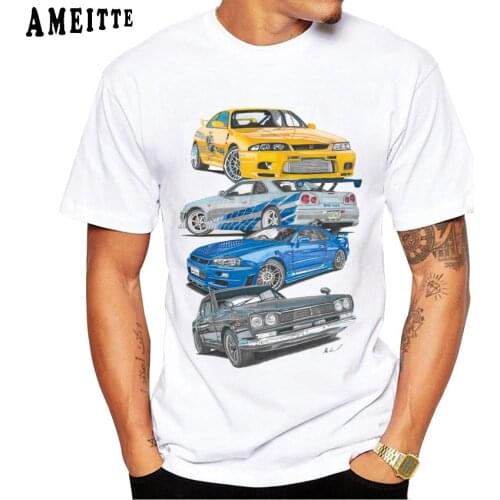 Vintage Fast and Furious Skyline Car Print T-Shirt Fashion Men Short Sleeve Funny Boy Casual Tops Hipster Man White Tee shirt