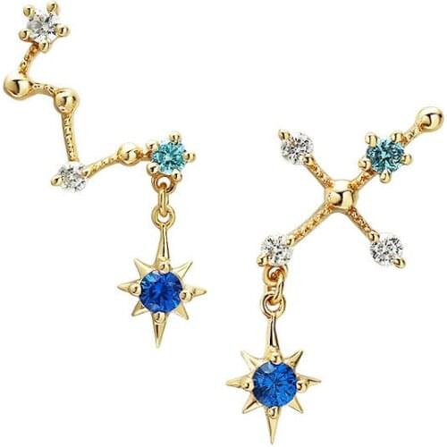 New design Big Dipper Style Stud earrings for women,geometric blue star earring,925 Silver fine Jewelry,earlobe piercing