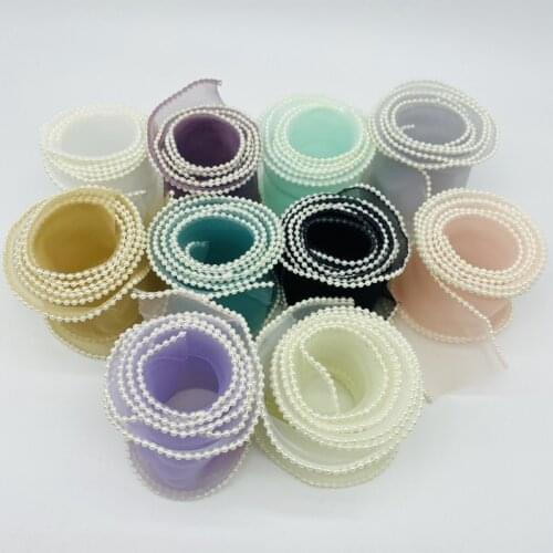 1yard 40mm 60mm Pearl Edge Silk Organza Ribbon Bow Material Lace Ribbons For Sewing Fabric Lace Decoration