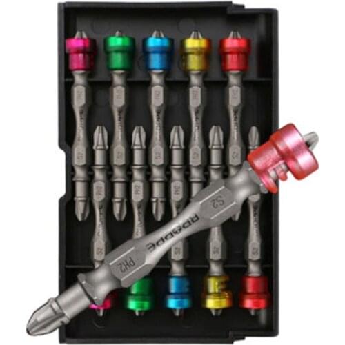 10Pcs Magnetic 65MM PH2 Cross Head Screwdriver Bit Double Head Electric Screwdriver Phillips with Magnetizer Ring