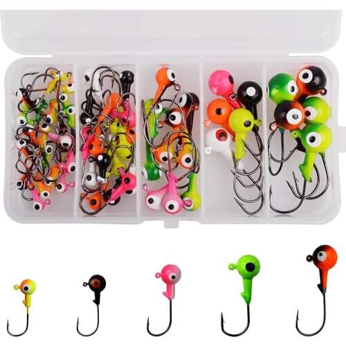 60Pcs/Box Fishing Jig Heads Hooks Round Head Jig Hooks For Soft Worm Lures Freshwater Saltwater Fishing Tackle