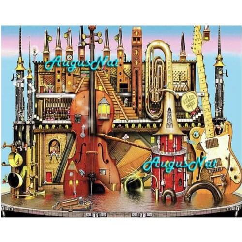 Guitar castle diamond painting full square musical wall art diamond dotz architecture corss stitch rhinestone pasted craft gifts
