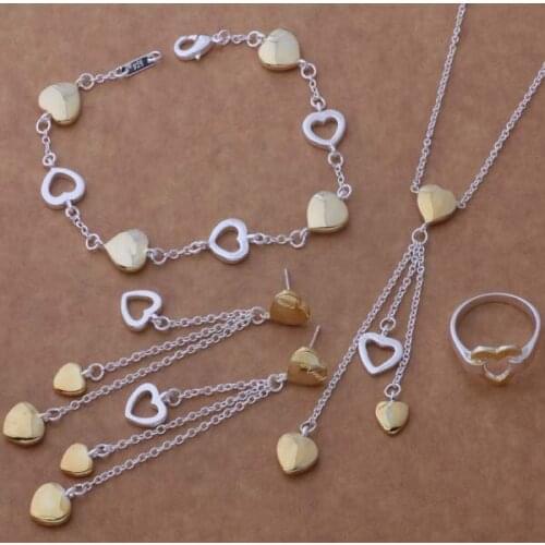 AS282 Hot sterling Jewelry Sets Bracelet 112 + Necklace 607 + Earring 295 + Ring 231 /aleajcla arrajiya silver color