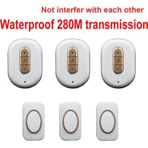Long distance 280M work ring bell 3 emitters+3 receivers wireless doorbell Waterproof door chime,wireless door ring music bell