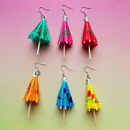 Handmade Paper Umbrella Earrings, 6 Colors Little Umbrellas for Your Ears