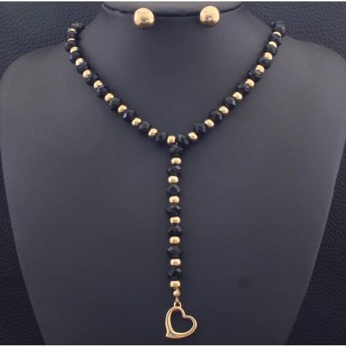 40CM Long Chains Sweater Drop Necklace & Stud Earrings Fashion Stainless Steel Jewelry Sets For Women SEDZBPBI