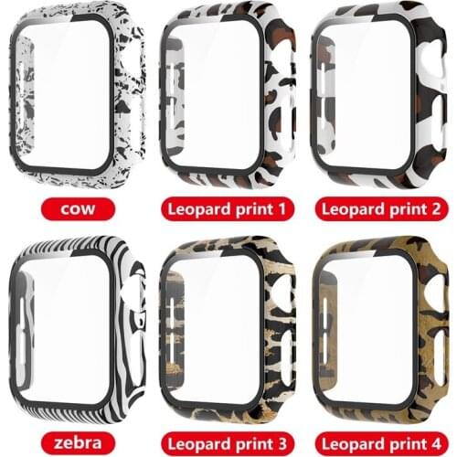 Leopard Watch Case + Tempered Film Glass for Apple Watch Series SE 6 5 4 Full Cover Protective Frame for IWatch 44/42/40/38mm