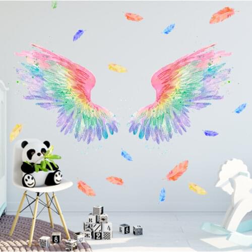 Color Angel Wings Wall Sticker Colorful Feather Wall Stickers Stylish Flat Wall Sticker Printed Diy PVC Decorative Poster