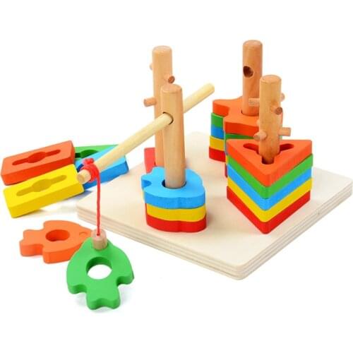 Wooden Childrens Educational Early Childhood Toys Geometric Shapes Sorting Nesting Stack Toy for 2-4 Years Old Wooden Toy