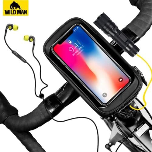 WILD MAN MTB Bicycle Bags Front Rainproof 5.8/6.0 Inch Phone Case Touch Screen Road Bike Bag Front Tube Bag Bicycle Accessories