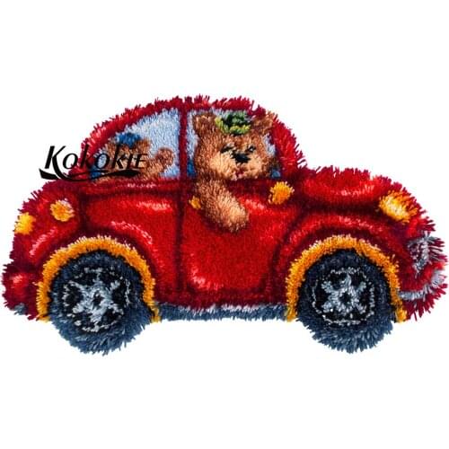 Diy tapijt latch hook kits rug cartoon car printed floor mat knitting needle kits for carpet embroidery handwerken knooppakket