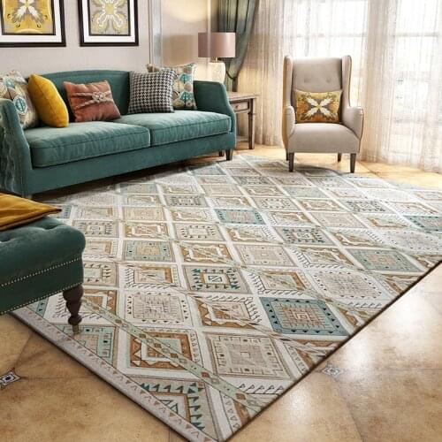 European and American Style Rugs and Carpet for Living Room Simple Plaid Rugs for Bedroom Kids Room Play Mat Pastoral Large Rug