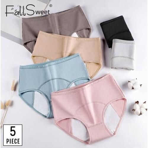 FallSweet 5 pcs / pack !Women Period Panties Sexy Leak Proof Menstrual Briefs Woman Underwear Cotton Plus Size Panties
