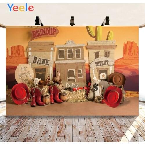 Yeele Baby Shower Backdrop Banner Wallpaper West Cowboy Haystack Shoes House Background Photophone Photo Studio for Decoration