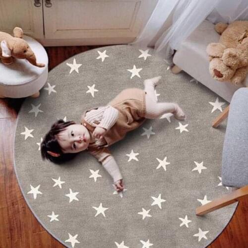 INS Cartoon Round Kids Bedroom Carpets Lamb Cashmere Living Room Non-Slip Star Carpet Sofa Tatami Bedside Rugs Baby Crawling Mat