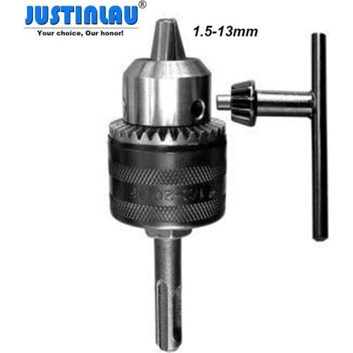 JUSTINLAU 1.5-13mm 3/8-24UNF Hard Alloy Drill Chuck with 10mm Drill Chuck Key Wrench Hexagonal Conversion Rod Hammer Conversion