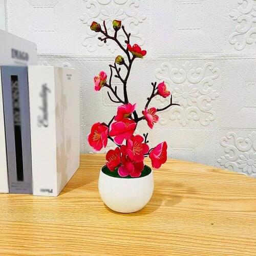 Bonsai Artificial Silk Flowers Garden Office Plum Blossom For Wedding Party Home Decorative Simulation Durable Plant Potted