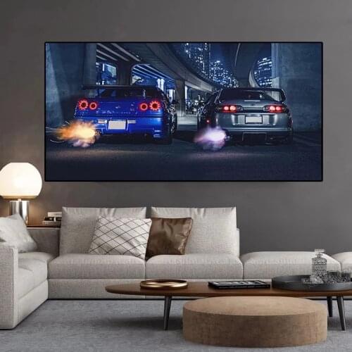 Hyundai GTR R34 VS Supra HD Print Canvas Paintings and Posters Decorate Frameless Paintings for Living Room