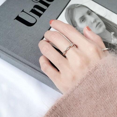 Link Chain Rings for Women Simple Personality 925 Sterling Silver Chain Design Adjustable Ring Jewelry Vintage Jewelry Anillos