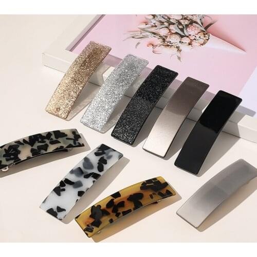 Fashion Geometric Rectangle Hair Clips Leopard Print Floral Barrettes Women Hairpins Bangs Clips Acetate Resin Hair Accessories