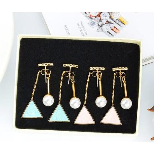 Fashion Statement Earrings Pearls Geometric Line Earrings Women Tassel Long Chain Hanging Drop Earing Modern Jewelry