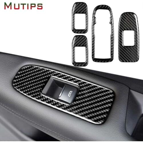 Mutips Car Window Glass Lift Switch Panel Trim Frame Cover Carbon Fiber Sticker Accessories Interior For Cadillac xt5 2016 2017