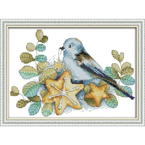 Joy Sunday Little Bird and Its Baby Embroidery Set Needlework Set Cross Stitch Cross Stitch Kit Aida 11&14CT Count Print Canvas