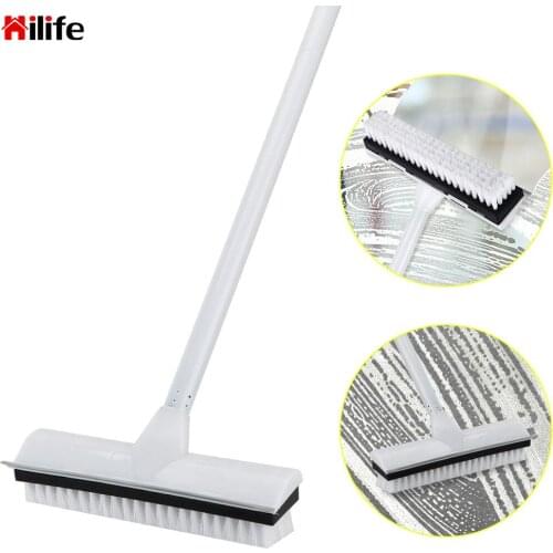 Stainless Metal Handle Scrubber with Stiff Bristles Carpet Brush Floor Scrub Brush Adjustable with Long Handle Rubber Scraper