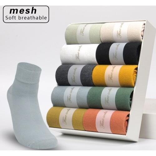 10 Pairs Summer Socks Mens Cotton Socks Thin Sweat Absorbent Breathable Japanese Solid Solor Fashion Socks For size 39-44